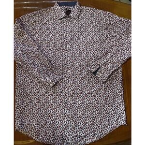 LU Linea Uomo Men's  Button Front Dress Shirt 18/36 Red/Blue Floral Flip Cuff